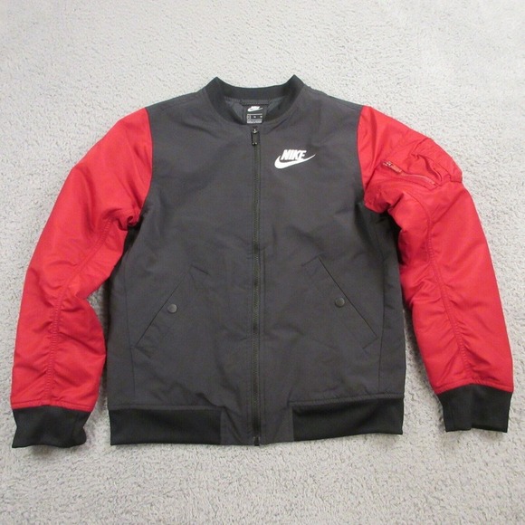 Nike Boys Aviator Bomber Jacket size XL nylon Pilot Flyers Black Red Big Kids - Picture 1 of 10